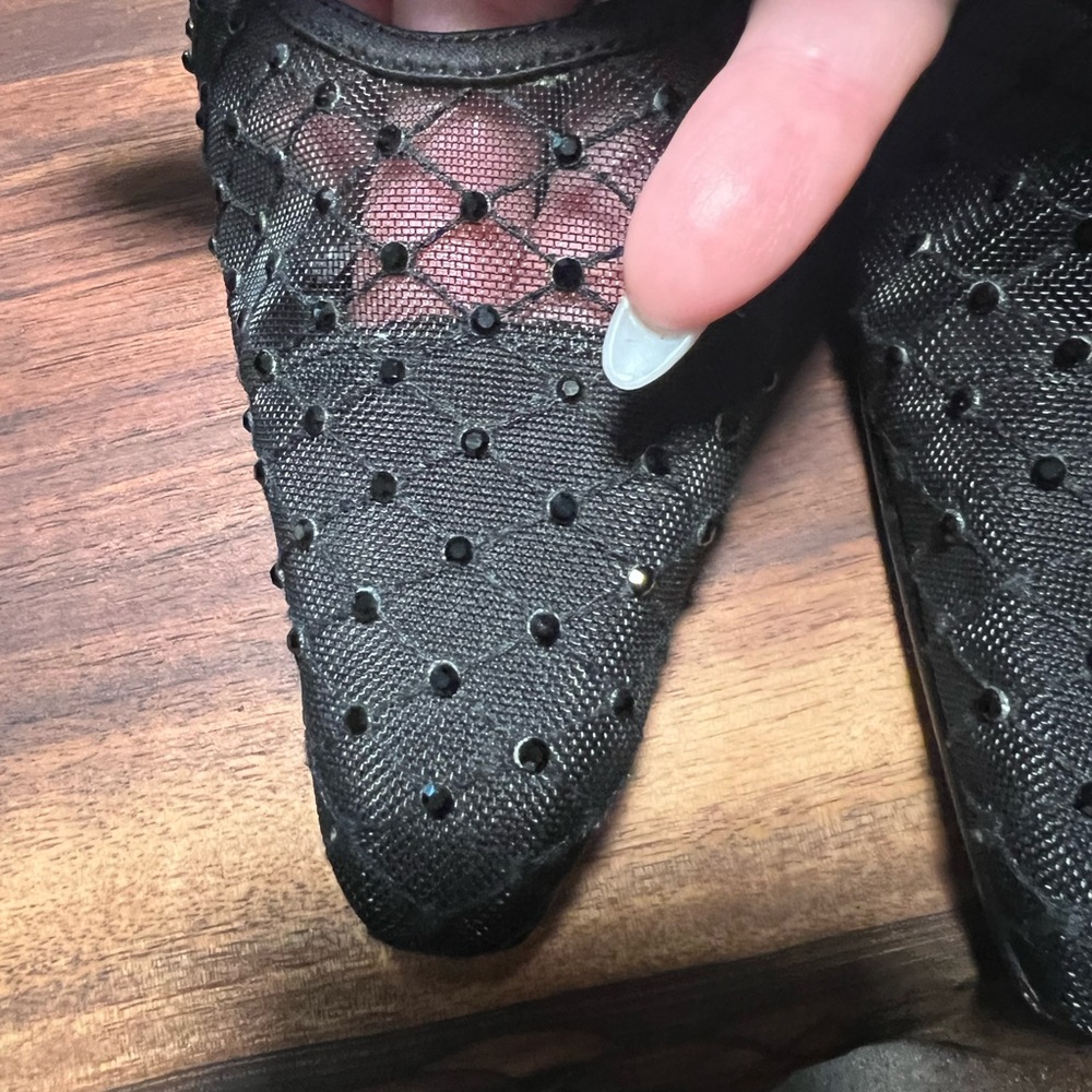 Nina Black Mesh Heels with Rhinestone Detail - Picture 2 of 12